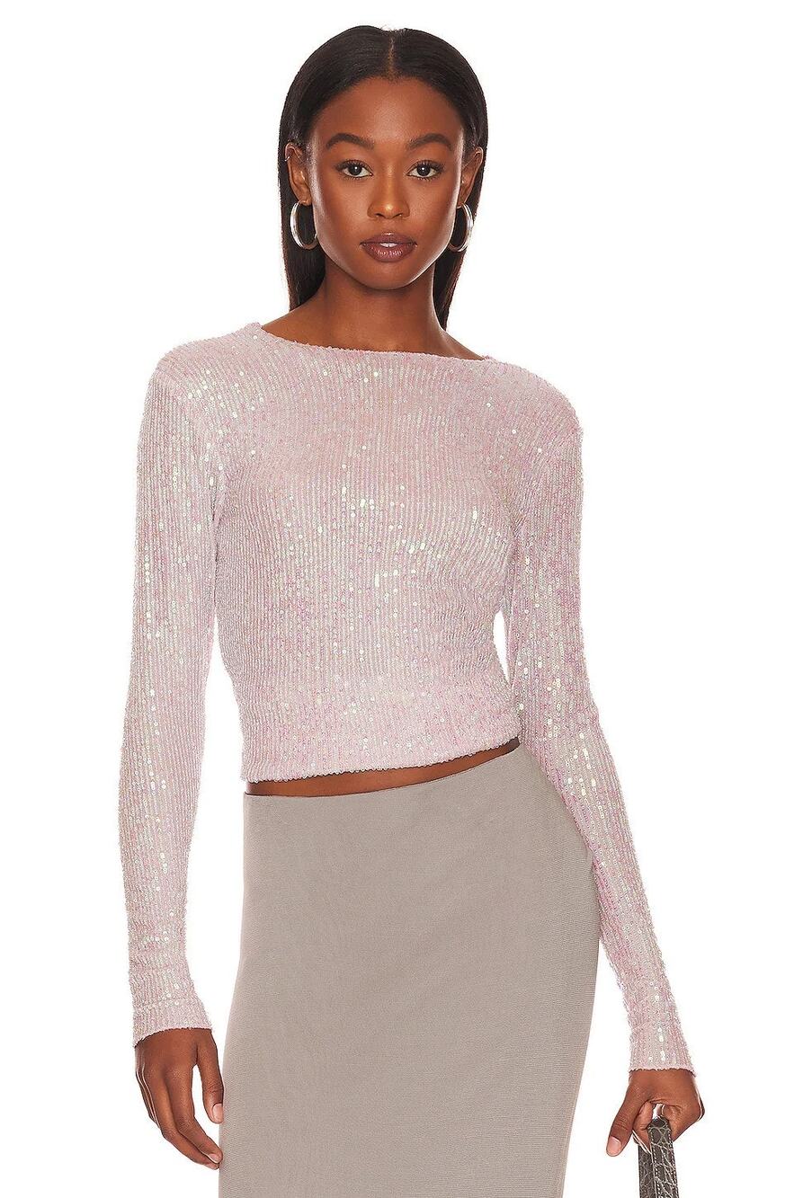 Free People Rush Top Sequin Disco Embellished Party Evening Statement Fall S
